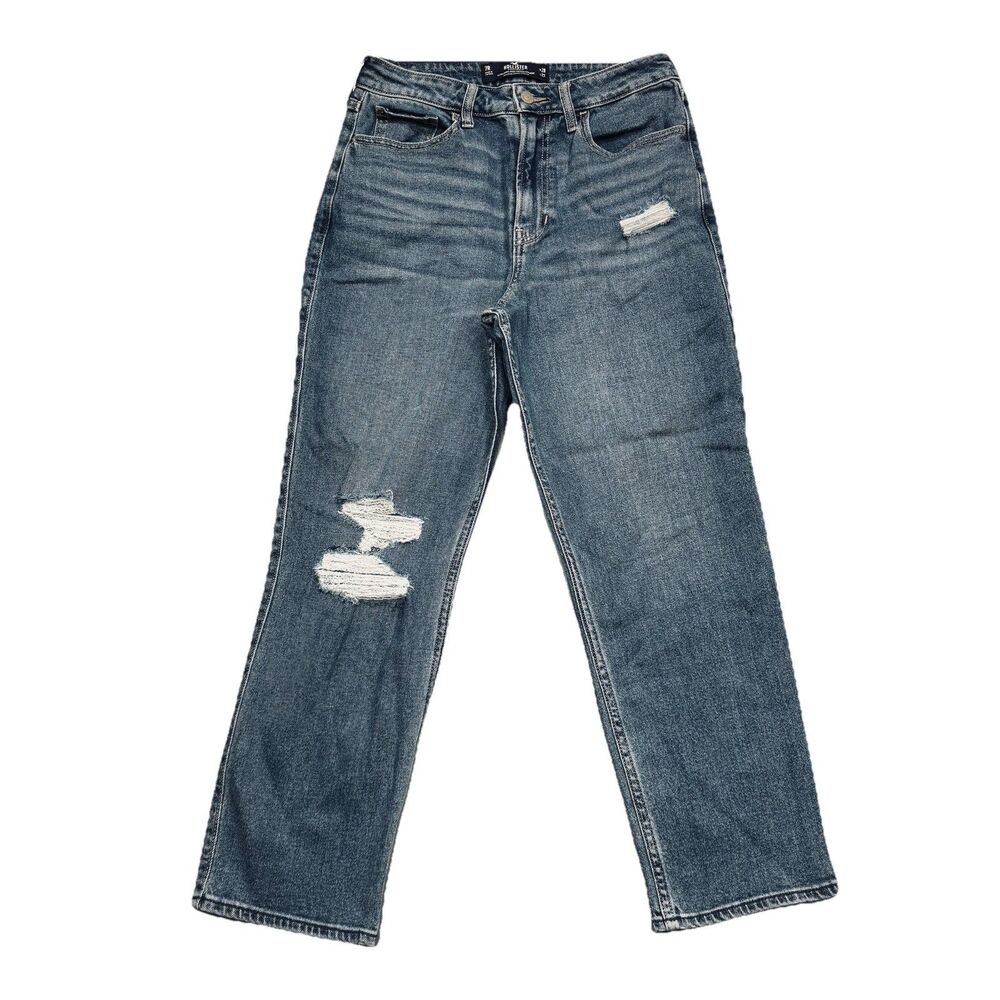 Hollister Ultra High Rise Vintage Straight Jeans 7 (27x26) Blue Distressed Denim